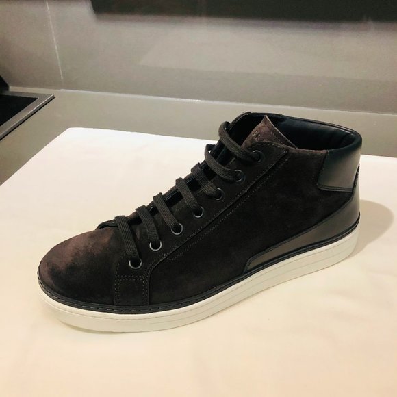 Prada High Top Sneaker Calfskin Suede Leather-Blue - Picture 2 of 7